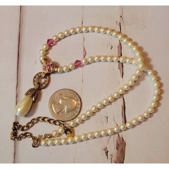 Vintage Victorian Art Nouveau Signed 1928 Yellow Gold Faux Pearl & Crystals - Picture 10 of 10